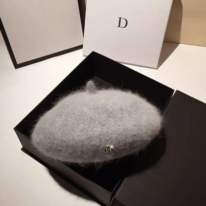 Women Beret Hats Angora Rabbit Fur Winter Warm Knitted Cap
