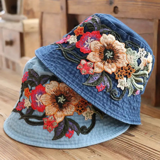 Ethnic Embroidered Denim Bucket Hat
