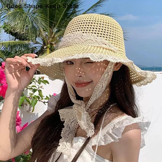 Fashion Beach UV Protection Cap Women Lace Visors Hat