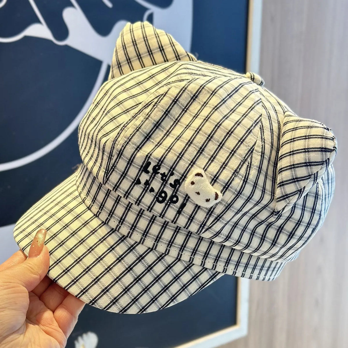 Cat Ear Plaid Newsboy Cap Y2k Aesthetic For Women Kawaii Octagonal Painter Hat Street Snap Sweet Girl Cap