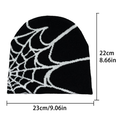 Unisex Spider Web Printed Knit Hat, Warm Outdoor Pullover Hat Personality