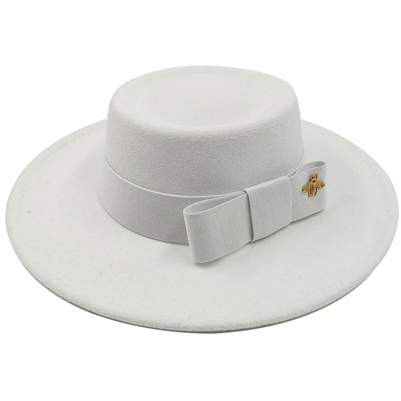 Bow Tie Fedora Hat Winter Round Bumpy Surface Flat Top
