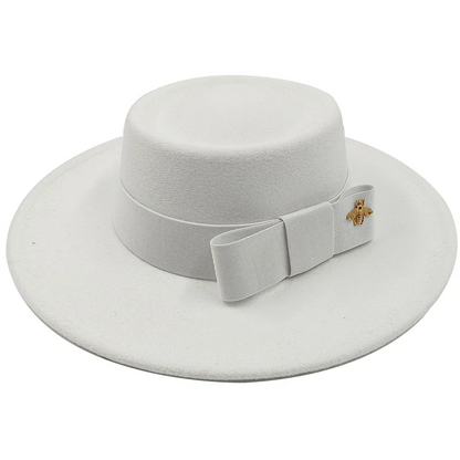 Bow Tie Fedora Hat Winter Round Bumpy Surface Flat Top