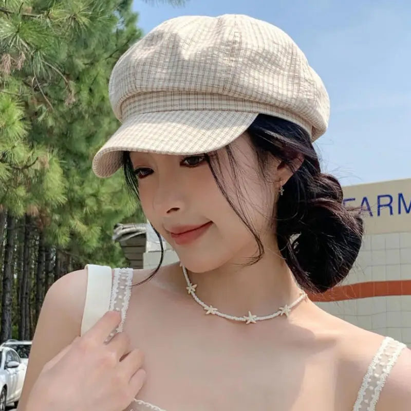 Korean-Style Retro Striped Painter Beret