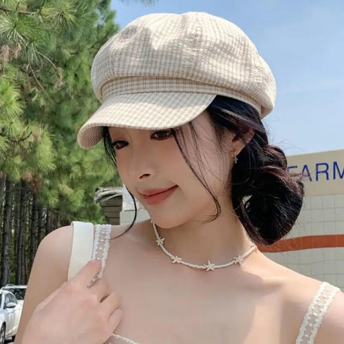 Korean-Style Retro Striped Painter Beret