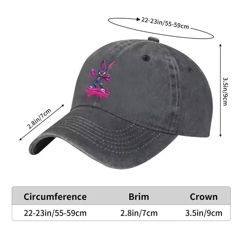 Purple Rabbit Graffiti Washed Baseball Cap – Unisex Casual Golf & Outdoor Hat
