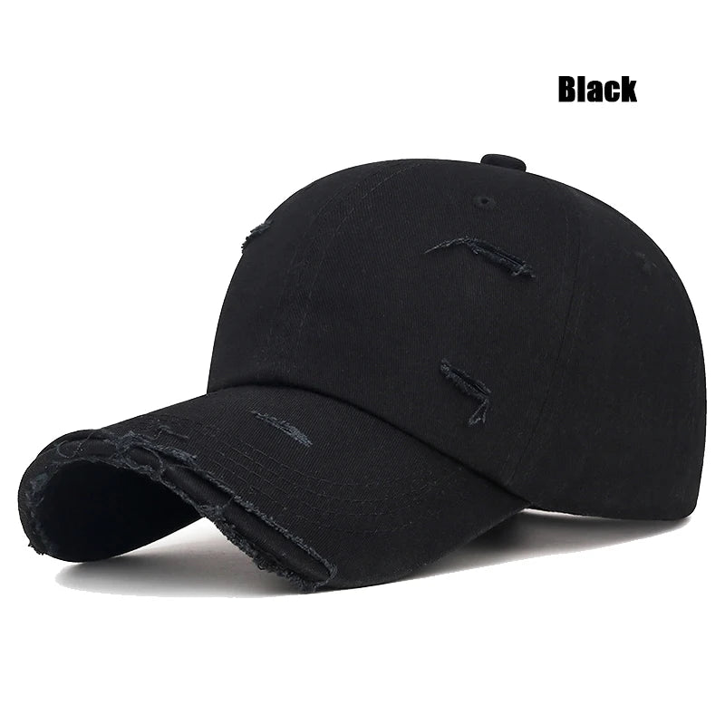 Fashion Unisex Distressed Design Style Solid Color Cotton Baseball Cap
