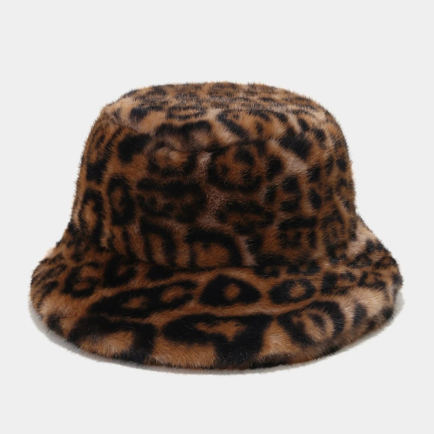 Women Leopard Print Fur Hat Thickened Winter Warm Fisherman Hat