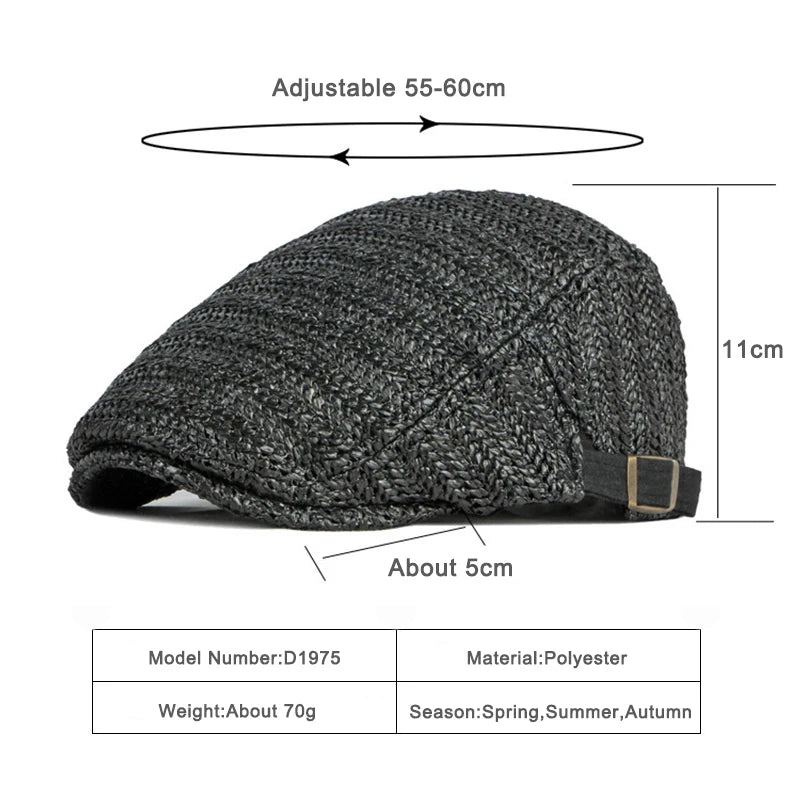Summer Beret Hat Men Full Mesh Herringbone Cap