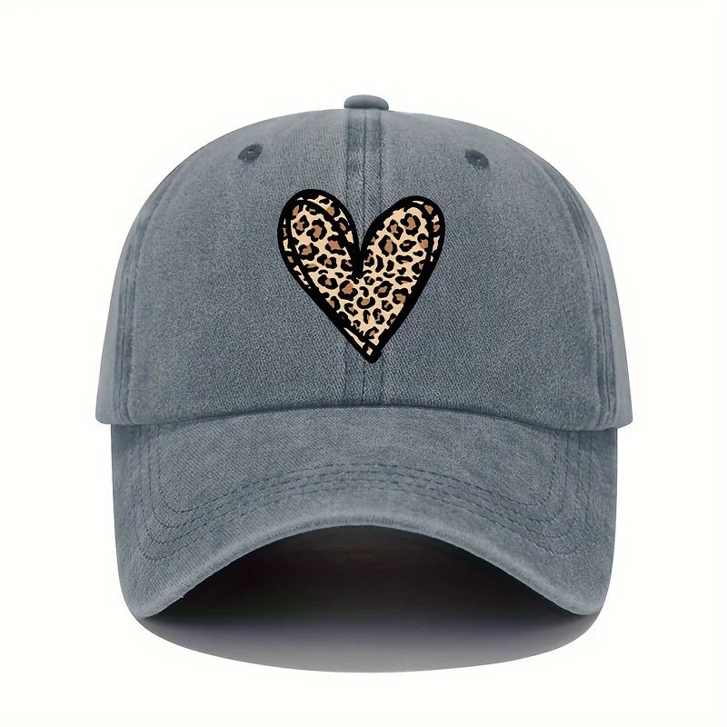 Valentine's Day Leopard Print Heart Print Retro Lightweight Washable Baseball Cap Women's