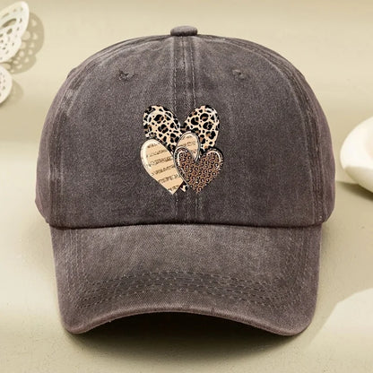 Three Leopard Print Love Pattern Women's Washed Baseball Caps