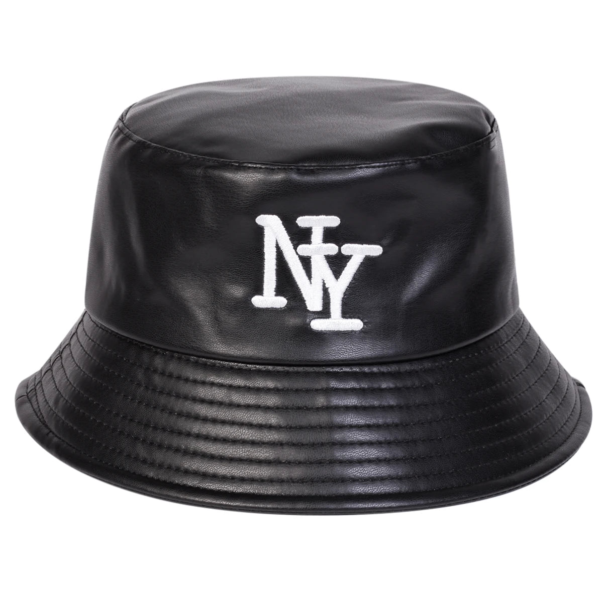 Unisex NY PU Leather Panama Fisherman Hat for Men Women Bucket Hat
