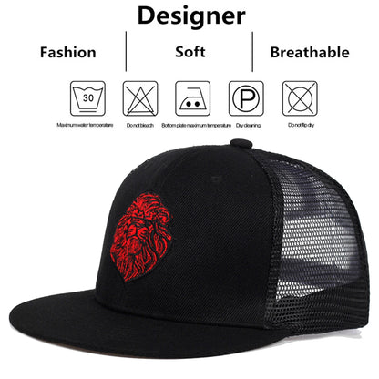 Unisex Lion Head Embroidery Hip-hop Net Hats Spring Summer