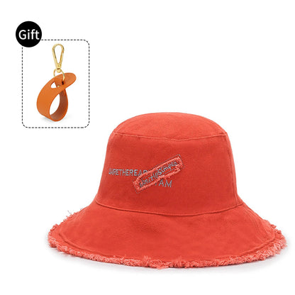 Fisherman Hat Women's Summer Sunscreen Denim Raw Edges Old Korean Version of the Trendy Face Bucket Hat