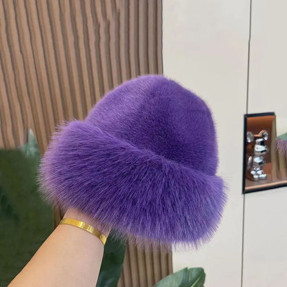 New Fluffy Fur Women's Winter Hat Winter Snow Ski Cap Female Faux Fur Thick Warm