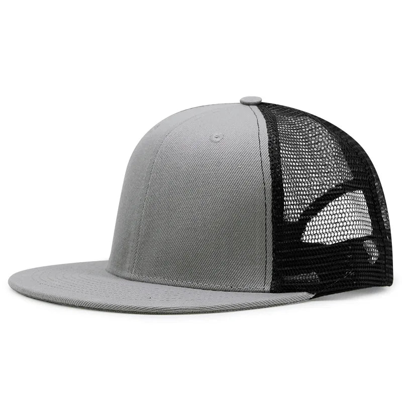 Adult Solid Color Flat Brim Mesh Snapback Cap