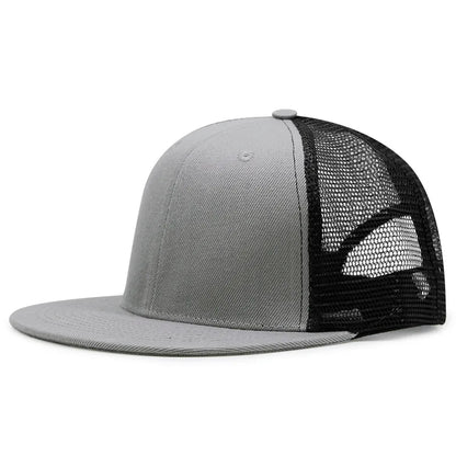Adult Solid Color Flat Brim Mesh Snapback Cap