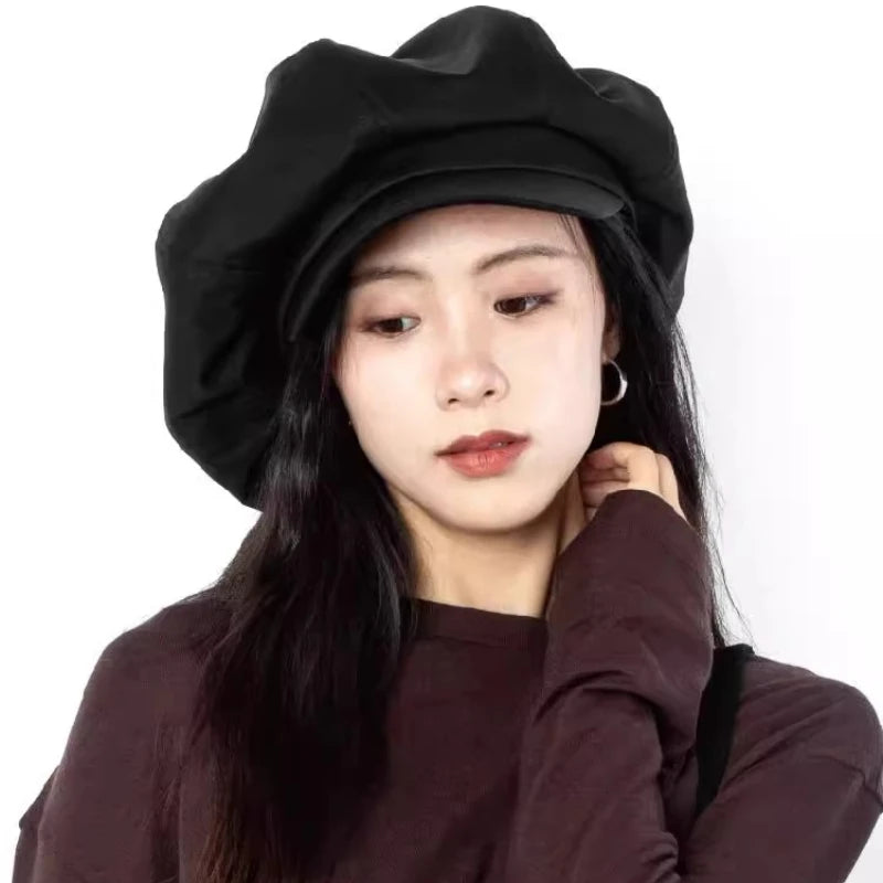 Oversize 62cm Canvas Leather Newsboy Cap