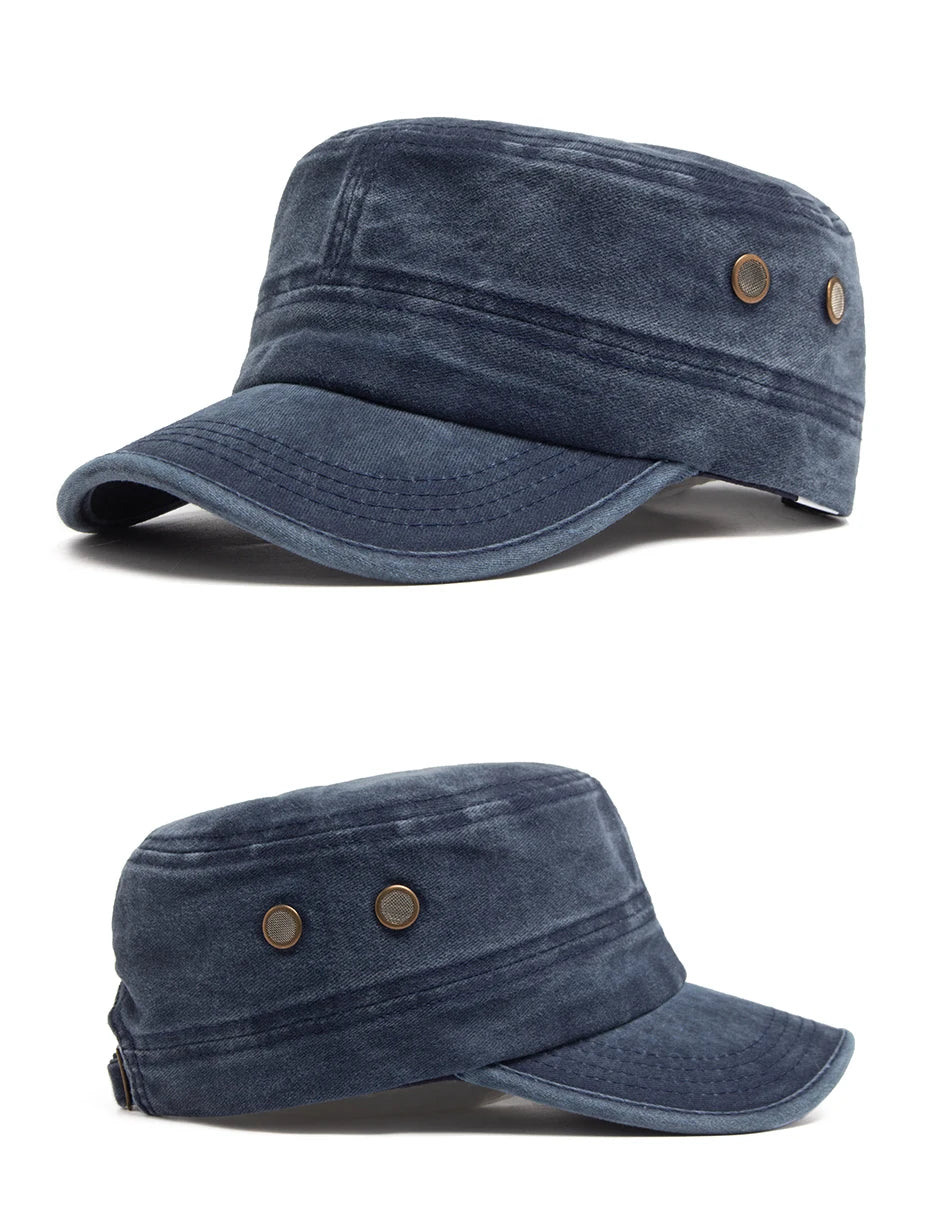 Men Flat Army Hat Washed Cotton Vintage Visor Baseball Cap Hunting Militarily Caps Casual Outdoor