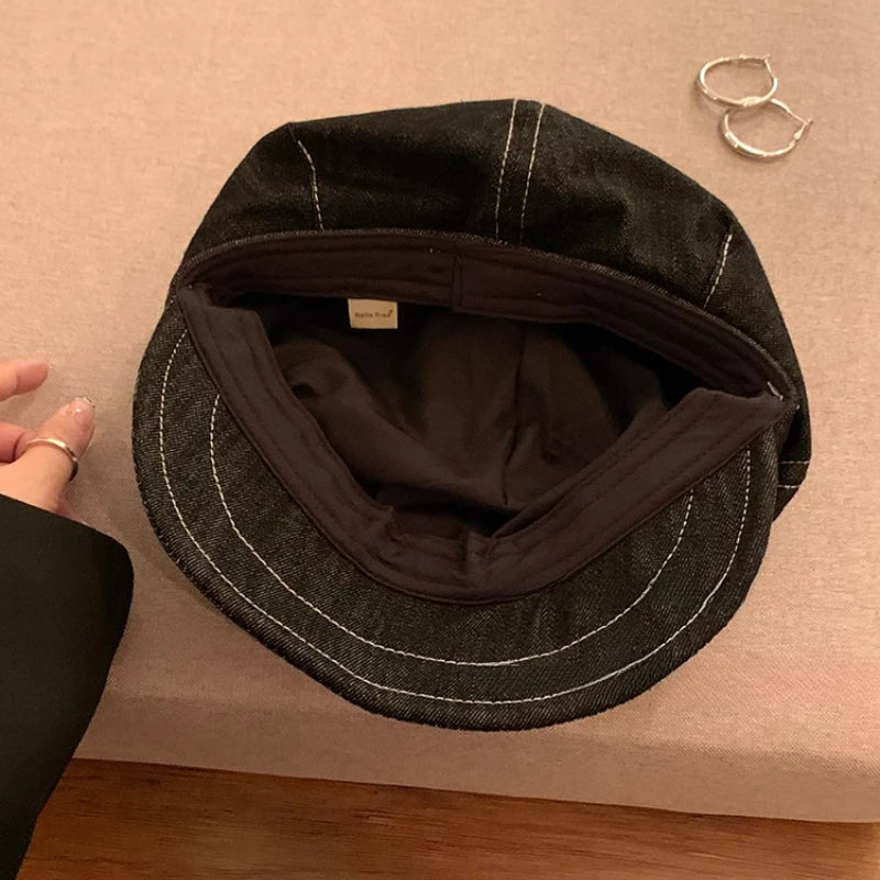 Y2k Personalized Hole Design Denim Newsboy Hats For Women And Men Spring Summer