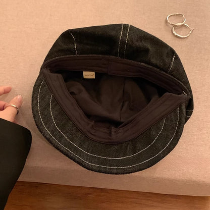 Y2k Personalized Hole Design Denim Newsboy Hats For Women And Men Spring Summer