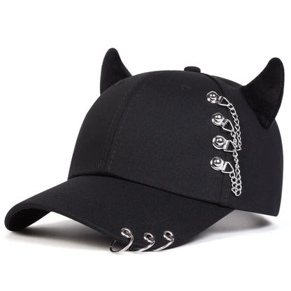Unisex Circular Lron Ring Cow Horn Personality Baseball Caps Spring Autumn