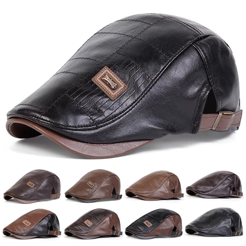 Men Retro Pu Leather Newsboy Caps Painters Hats
