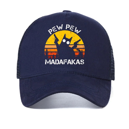 Pew Pew Madafakas Cat with Two Guns Funny Baseball Cap Fashion Breathable Unisex Adjustable Hat