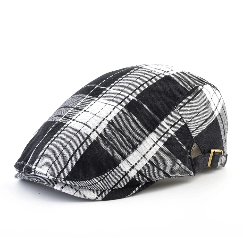 Vintage Plaid Berets Men Autumn Streetwear Peaked Cap
