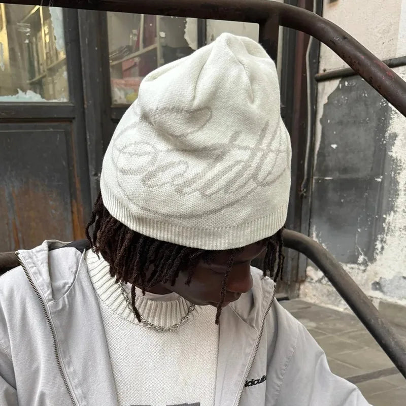 Warm Jacquard Letter Knitted Woolen Hat For Men And Women Autumn Winter