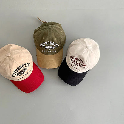 Color Block Children Duck Hat Embroidery Letter Baby Baseball Hats Soft Top Kids Peaked Cap Outdoor Sun Visors