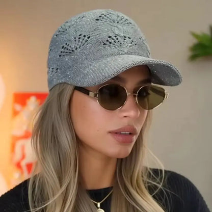 Summer Glossy Openwork Knit Baseball Cap