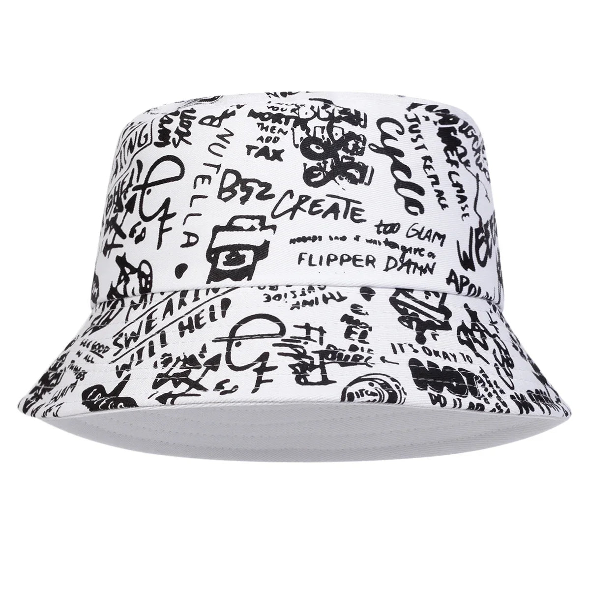 Unisex 88 Black White Graffiti Print Personality Bucket Hats Fishermen Caps