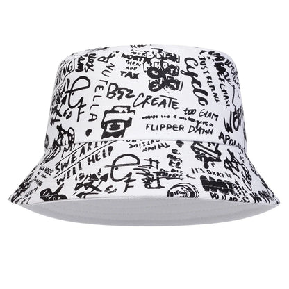 Unisex 88 Black White Graffiti Print Personality Bucket Hats Fishermen Caps