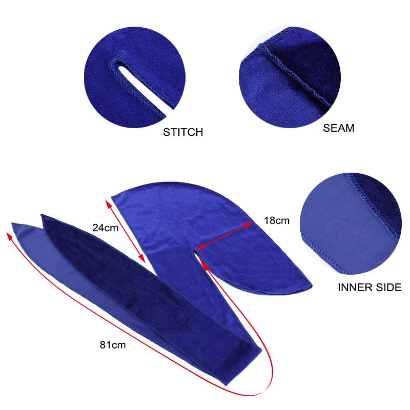 New Unisex Velvet Durags Bandana Turban Hat Men Women Breathable Long Tail