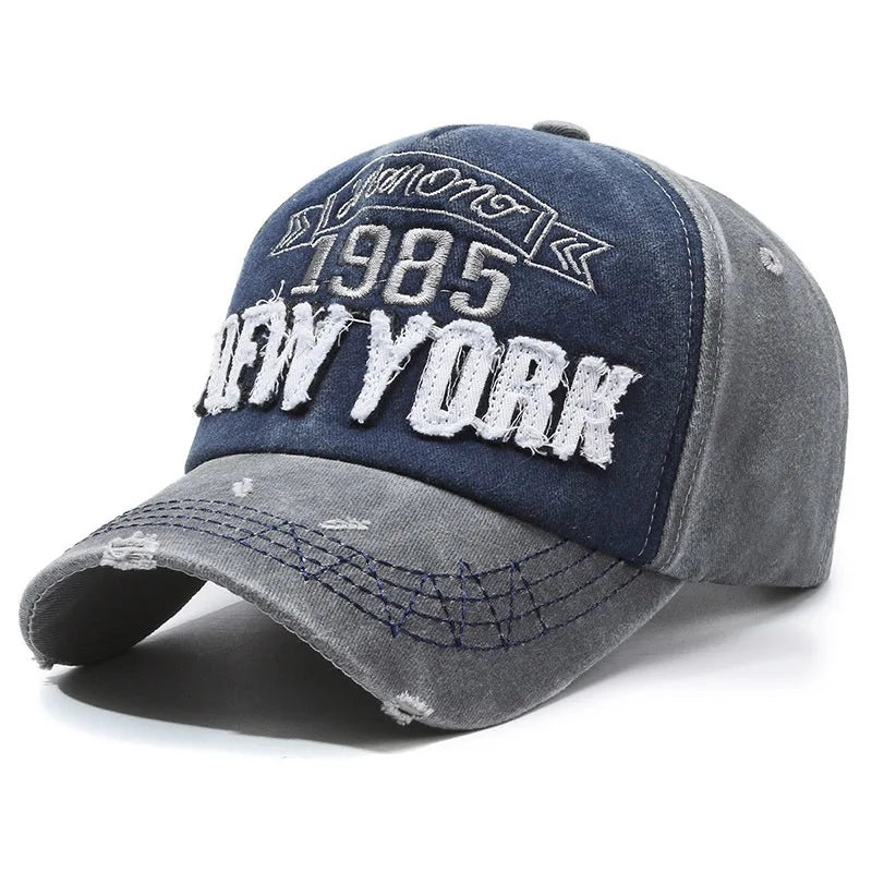 Retro Distressed Letters Baseball Cap Vintage Washed Denim Unisex