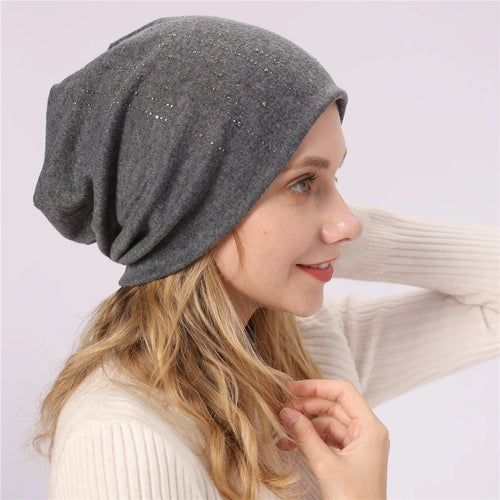 Women's New Double-Layer Cotton Bead Pullover Hat