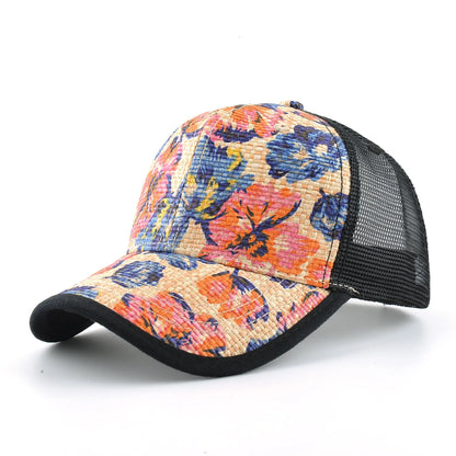 Straw Floral Baseball Cap Women Summer