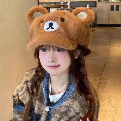 Bear Beret Hat Gorra Cute Fashion Winter Octagonal Hat For Women