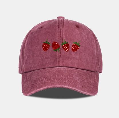Strawberry Print Washed Baseball Cap Lightweight Breathable Adjustable Unisex Summer Casual Hat Sun Hat