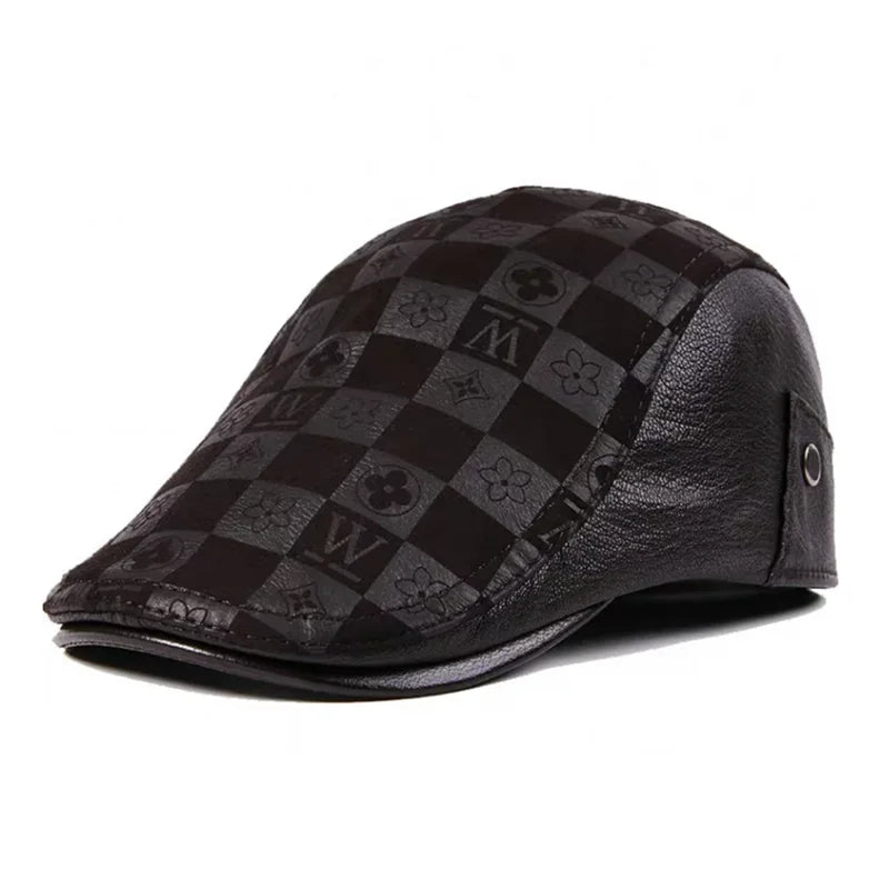Genuine Leather Boina Thin Print Geometry Berets Hats