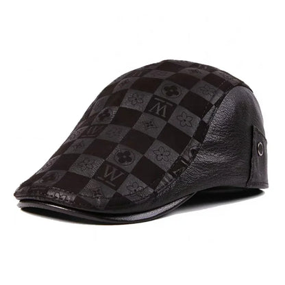 Genuine Leather Boina Thin Print Geometry Berets Hats