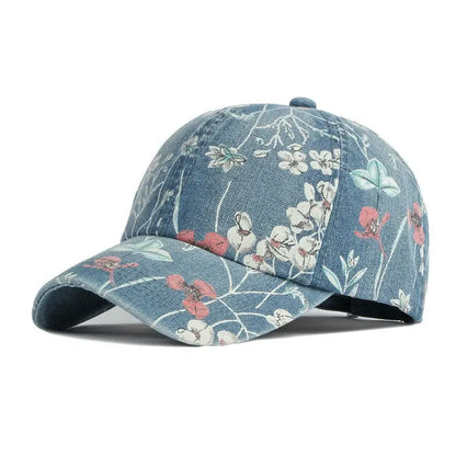 Spring Denim Flower Print Casquette Baseball Cap