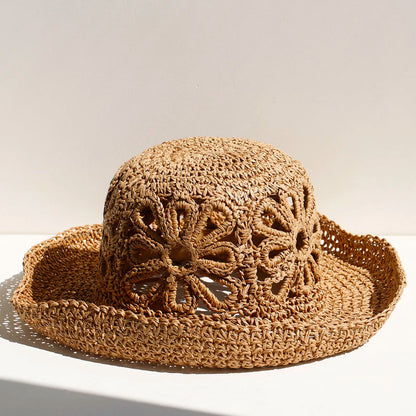 Women Beach Panama Straw Dome Bucket Hat