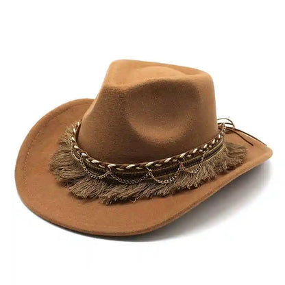 Wide Brim Fedora Hat With Braided Tassel Band - Church Jazz Hat