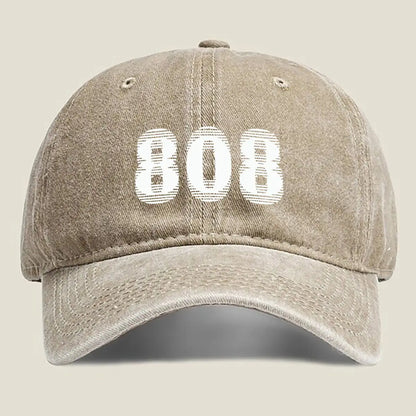 Bold “808” Text Unisex Adjustable Adult Washed Baseball Cap Casual Hat