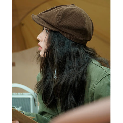 Japanese Street Corduroy Progressive Hat Women's Autumn Beret Painter Hat