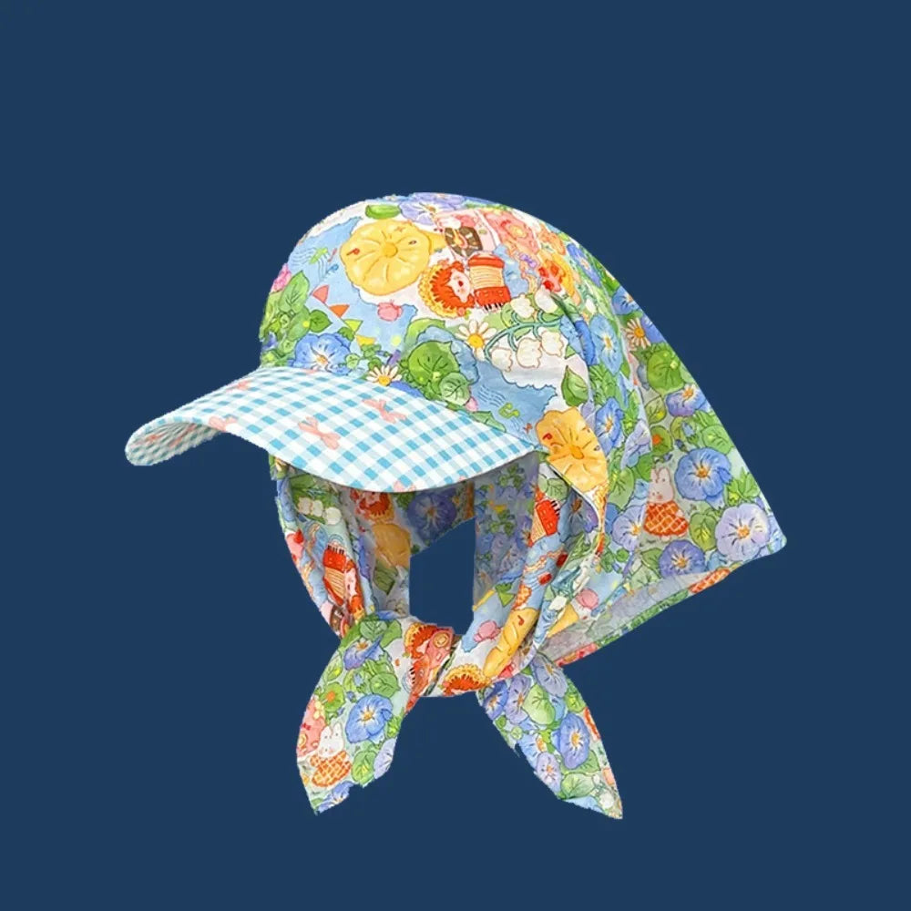 Women Plaid Tie Back Turban Hat Summer
