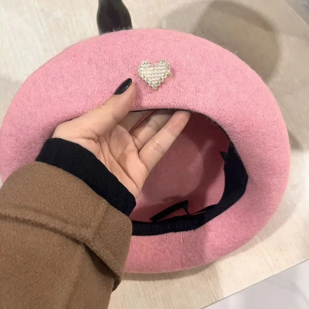 Fashion Warm Winter Wool Berets Hat Heart Shape Retro French Artist Hat