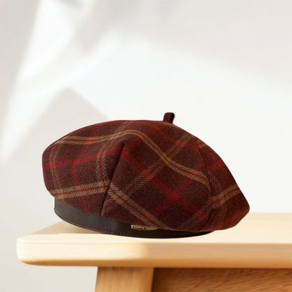 Retro British Plaid Beret Hat Women's Autumn Winter